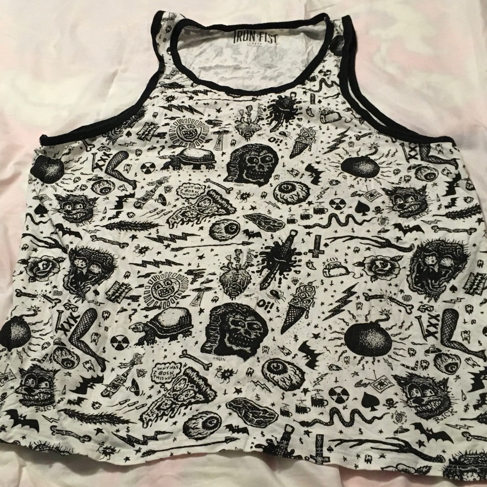 Iron Fist White Tank Top with Black Tattoo-Style Graphics